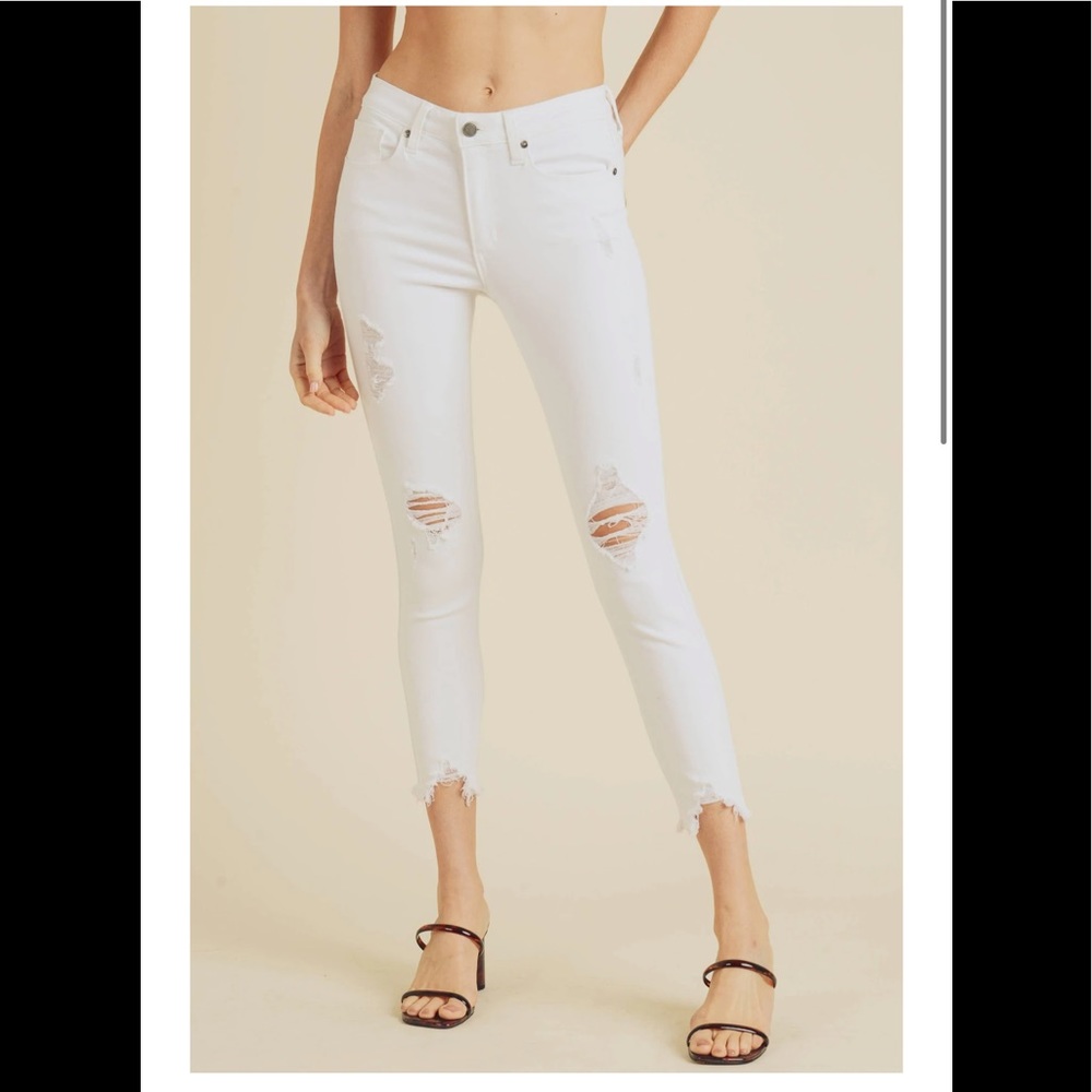 Skinny White With Hem Destruction Jeans